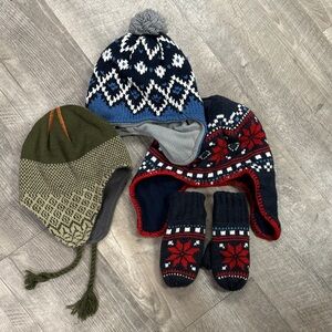 GAP Kids Winter Hat and Mittens Set - Blue, Red, Green